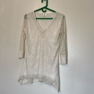 Shannon Ford New York Tunic Top White Lace Crochet Trim via neck small